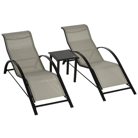 Outsunny 3 Pieces Sun Lounger Chair Set in Grey