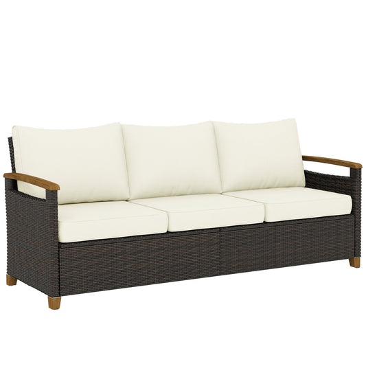 Outsunny 3 Seater Rattan Garden Sofa in Brown
