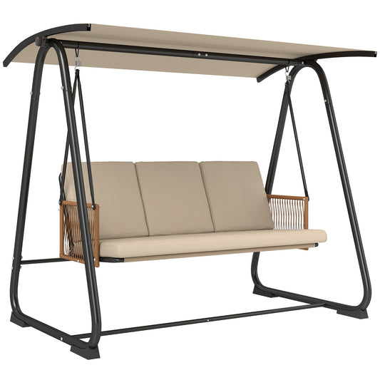 Outsunny 3 Seater Swing Chair with Adjustable Canopy in Sand Brown