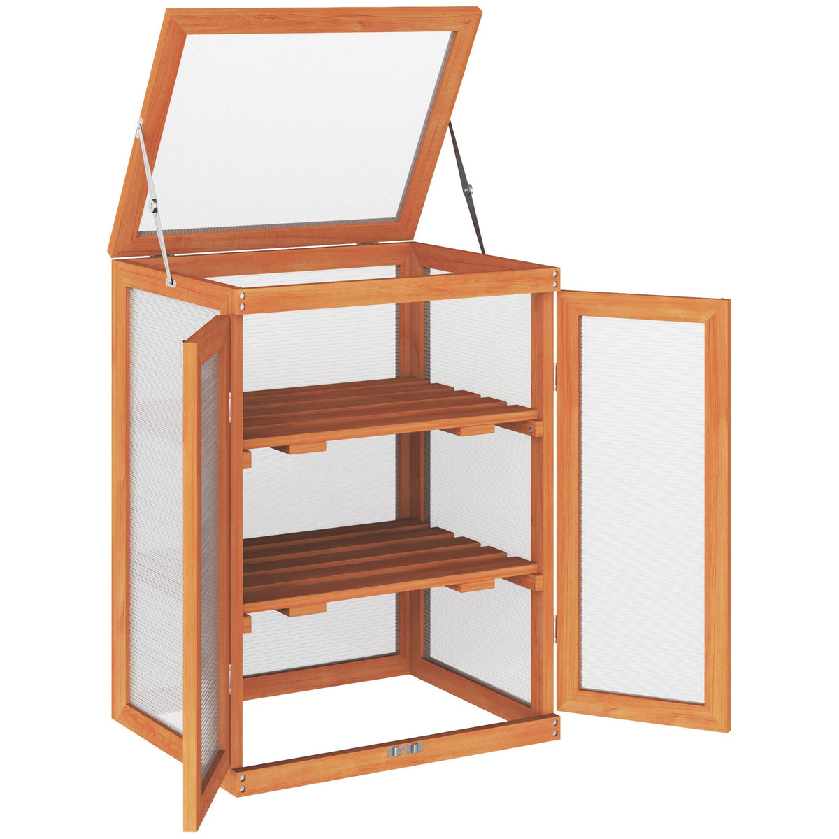 3-tier Wood Greenhouse Garden Polycarbonate Cold Frame Balcony Grow House in Orange