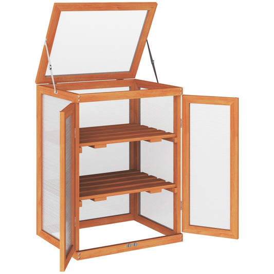 3-tier Wood Greenhouse Garden Polycarbonate Cold Frame Balcony Grow House in Orange