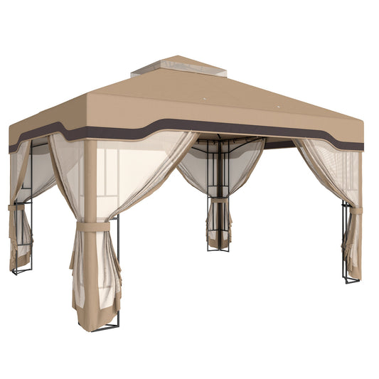Outsunny Outdoor Garden Gazebo with Post Shelves in Khaki