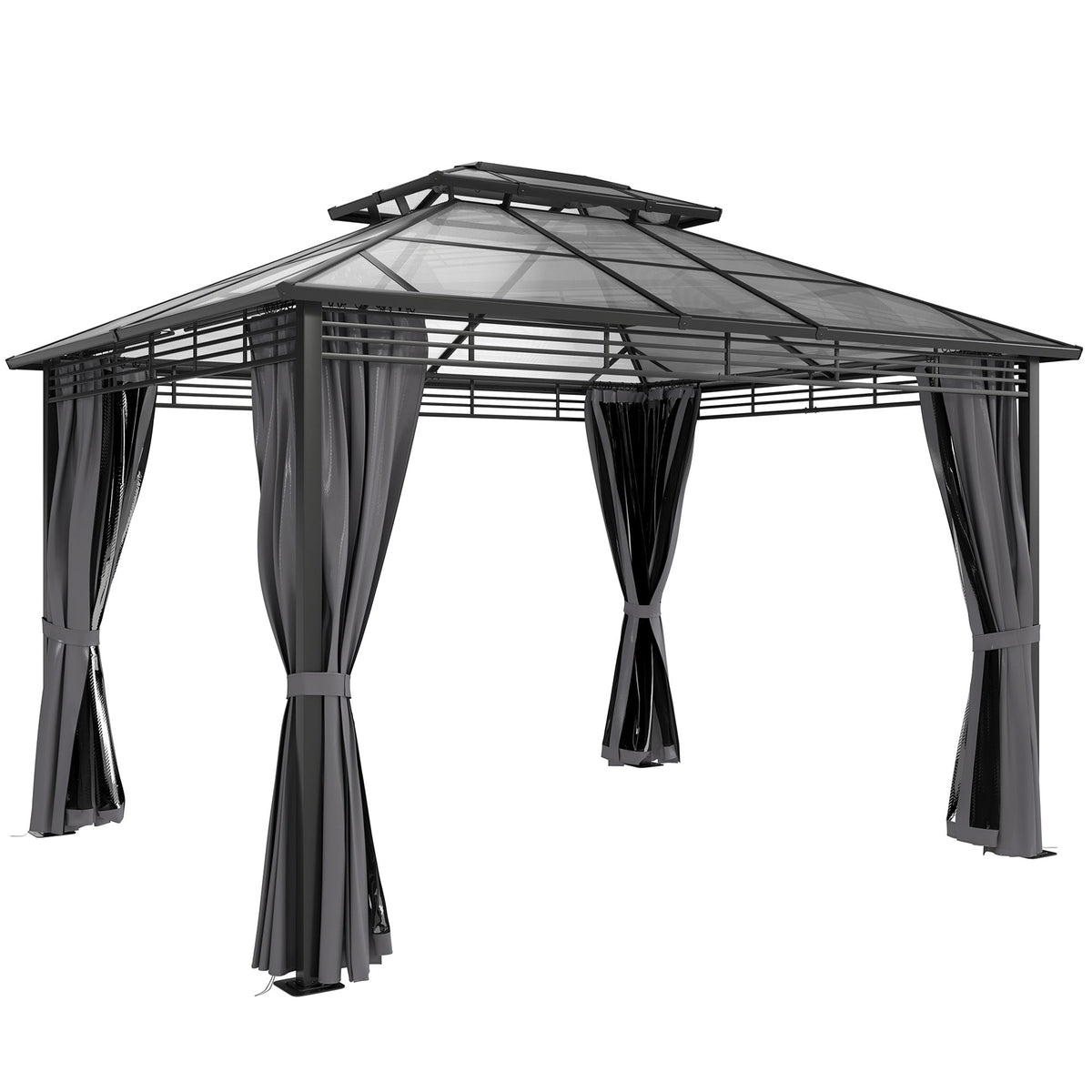 Outsunny Outdoor Hardtop Gazebo Canopy with 2-Tier Roof in Dark Grey