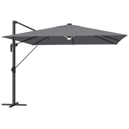 Outsunny Garden Cantilever Parasol with Light in Light Grey
