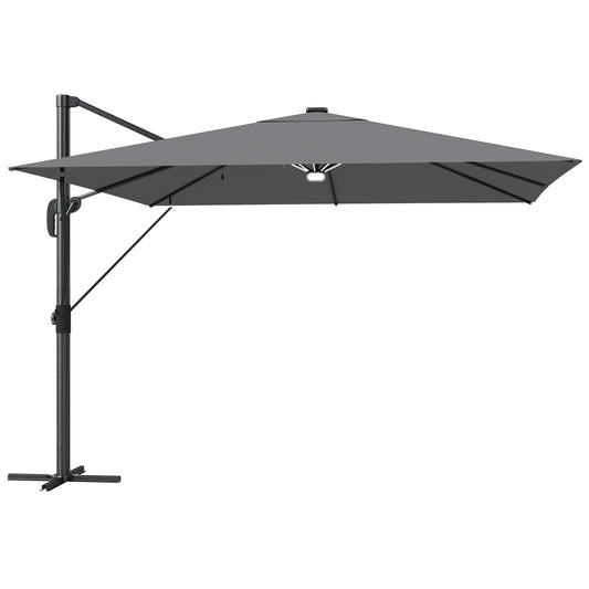 Outsunny Garden Cantilever Parasol with Light in Light Grey