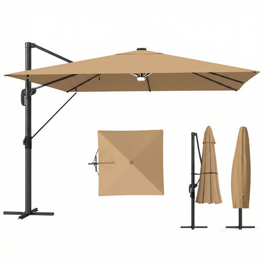 Outsunny Garden Cantilever Parasol with Light in Khaki