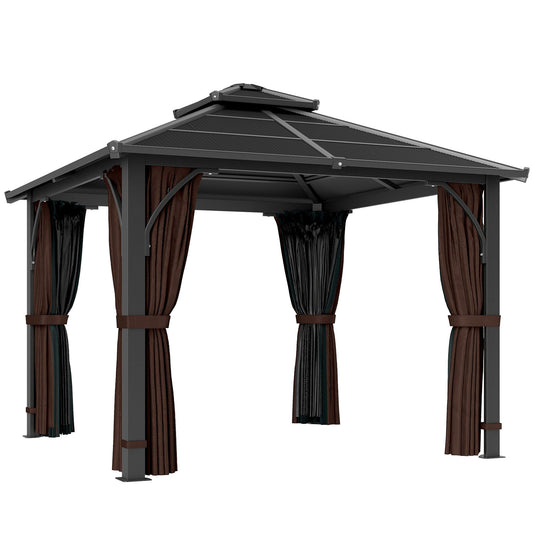 Outsunny Hardtop Gazebo Canopy with 7mm Double Polycarbonate Roof in Brown