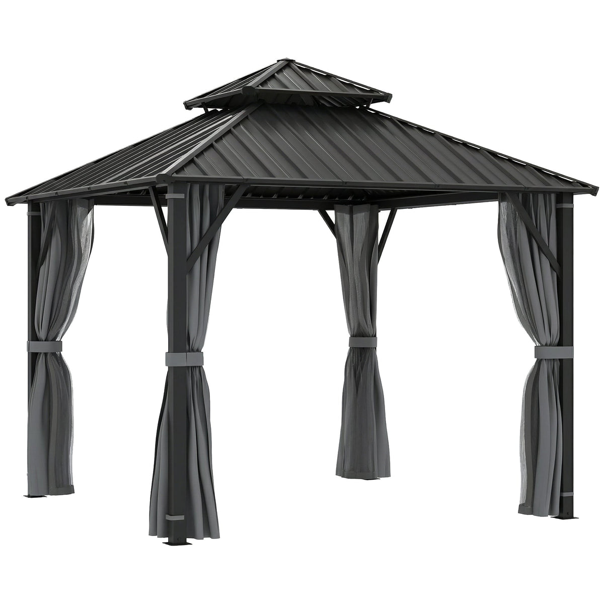 Outsunny Hardtop Gazebo Canopy with Metal Roof in Grey