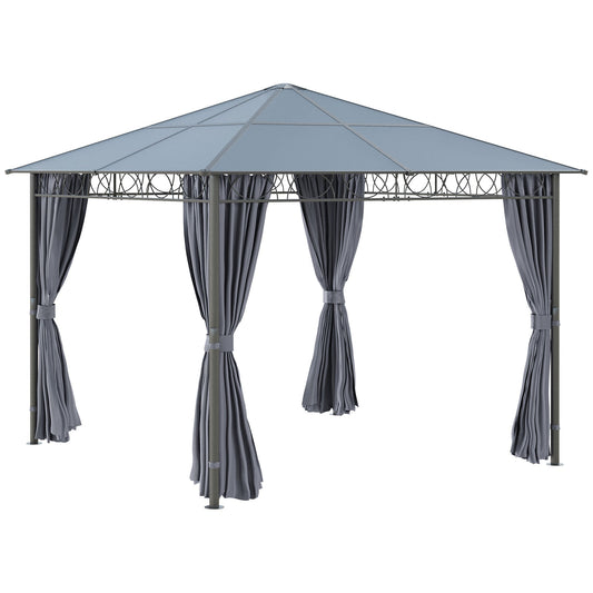 Outsunny Hardtop Gazebo Canopy with Polycarbonate Roof in Grey
