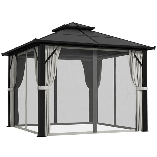 Outsunny Hardtop Gazebo Canopy with UPF30+ Double Polycarbonate Roof in Grey