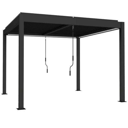 Outsunny Louvered Pergola with LED Lights in Dark Grey