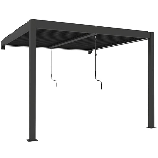 Outsunny Louvered Pergola with LED Lights in Dark Grey