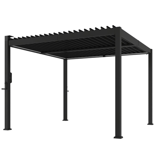 Outsunny Louvered Pergola with Solar LED Lights in Black