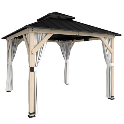 Outsunny Outdoor Hardtop Gazebo Canopy with 2-Tier Steel Roof in Light Grey
