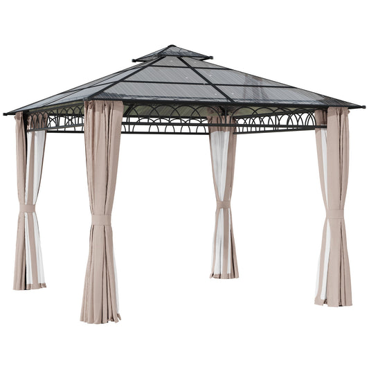 Outsunny Outdoor Polycarbonate Gazebo in Black and Dark Grey and Khaki
