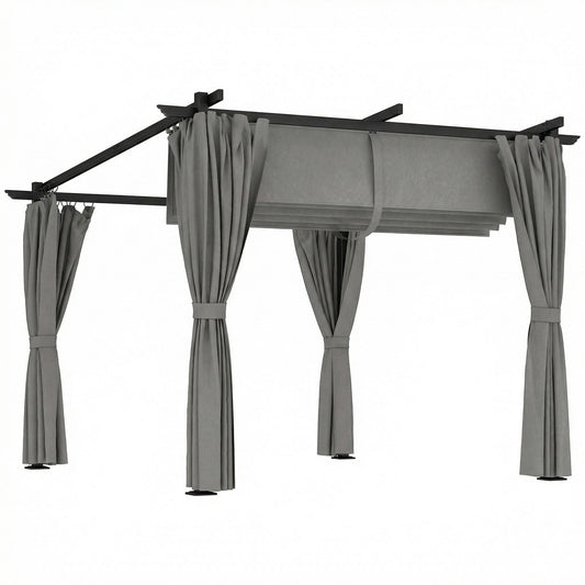 Outsunny Retractable Roof Pergola in Light Grey