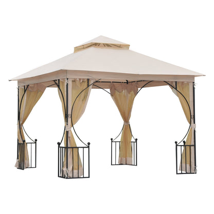 Outsunny Garden Gazebo Patio Party Tent Shelter in Beige and Black