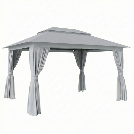Outsunny Outdoor Garden Gazebo with Netting and Curtains in Dark Grey