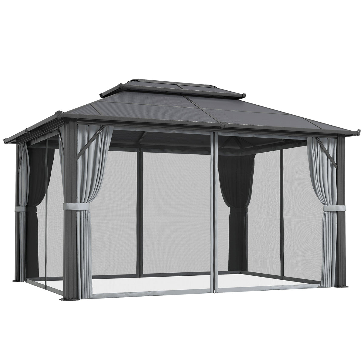 Outsunny Hardtop Gazebo Canopy with UPF30+ Double Polycarbonate Roof in Grey