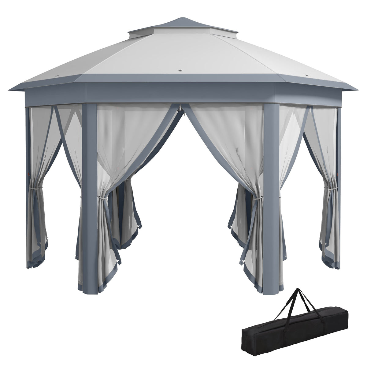Outsunny Metal Frame Hexagon Gazebo in Grey