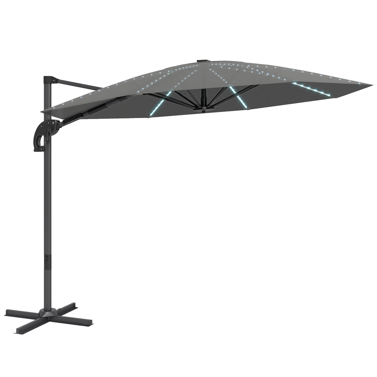Outsunny 3(m) Cantilever Garden Parasol with Solar Powered Lights in Dark Grey