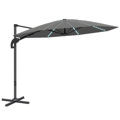 Outsunny 3(m) Cantilever Garden Parasol with Solar Powered Lights in Dark Grey