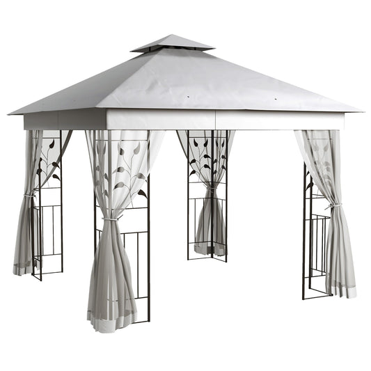 Outsunny Double Roof Outdoor Garden Gazebo Canopy Shelter in Light Grey