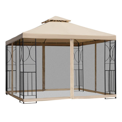 Outsunny Garden Gazebo in Sand Colour Fabric and Black Frame