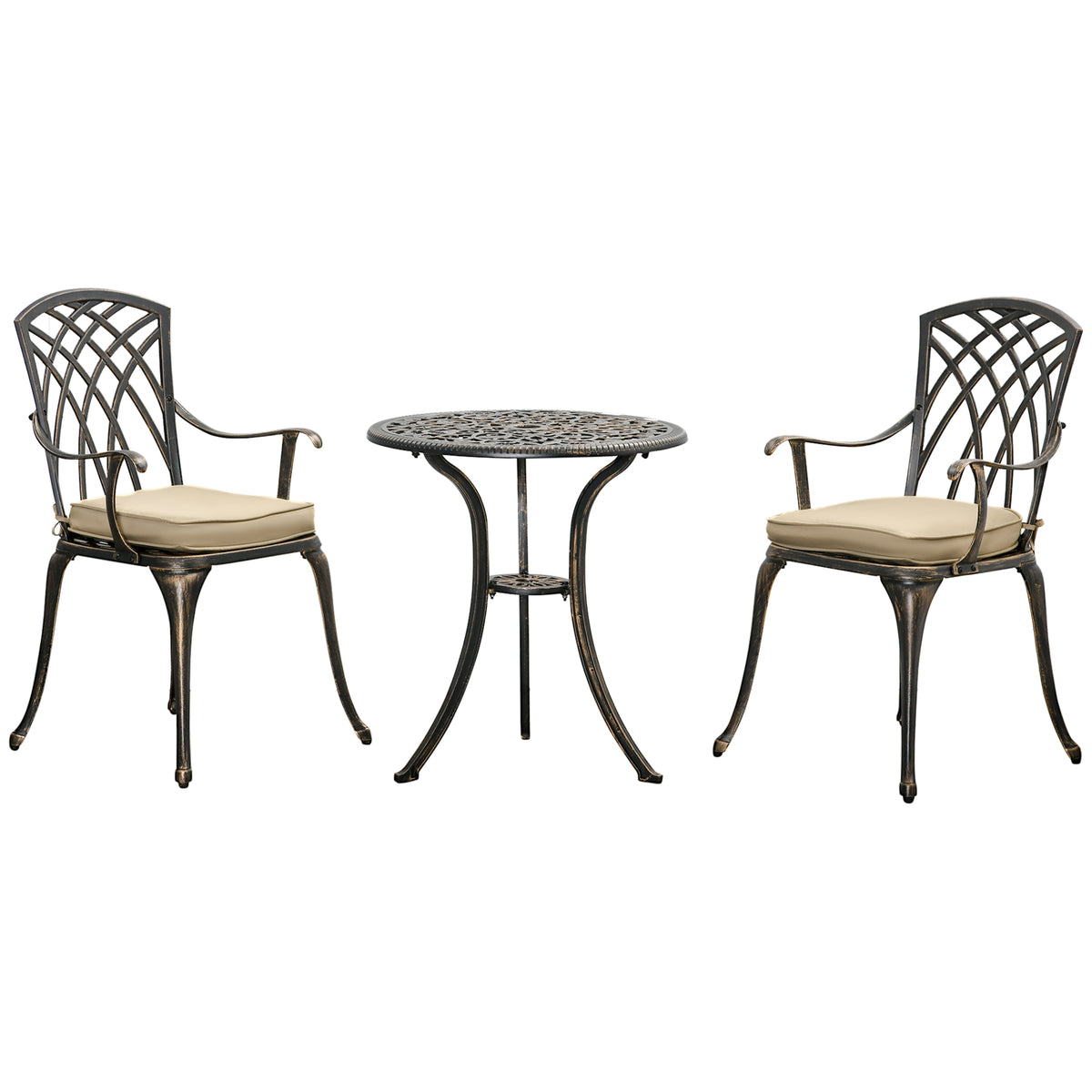 Outsunny 3pc Cast Aluminium Garden Bistro Set in Bronze Tone