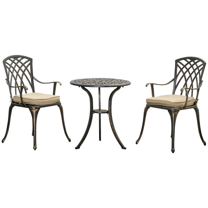 Outsunny 3pc Cast Aluminium Garden Bistro Set in Bronze Tone
