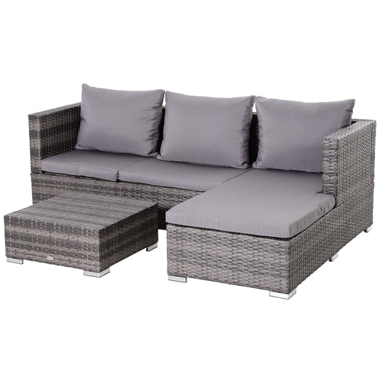 Outsunny 3PC Rattan Garden Furniture Storage Sofa Set in Grey