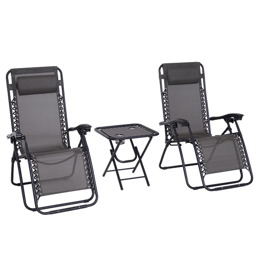 Outsunny 3pcs Folding Zero Gravity Chairs in Dark Grey