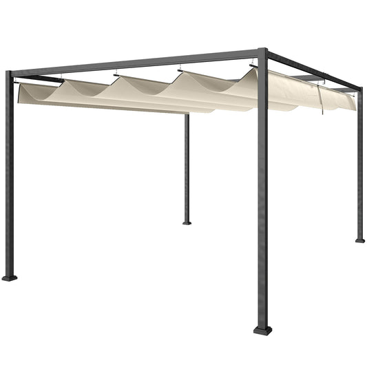 Outsunny Metal Pergola with Retractable Roof in Cream White