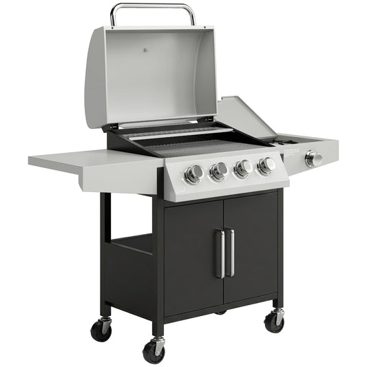 Outsunny 4+1 Burner Gas BBQ Grill with Side Burner in Silver