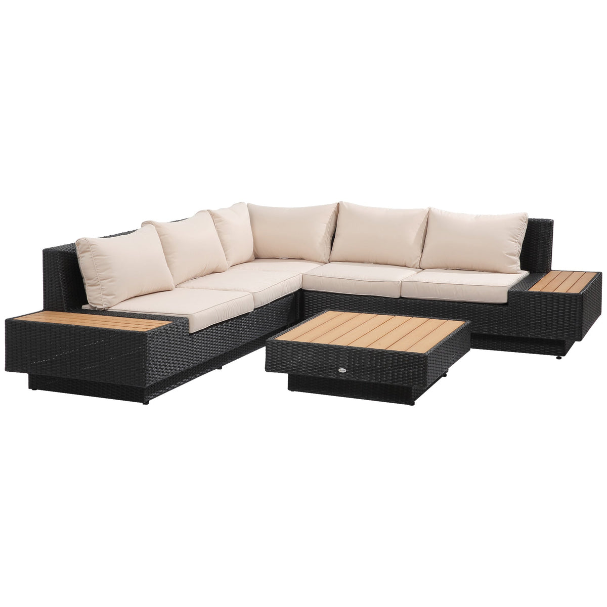 Outsunny 4 PCs Rattan Garden Furniture Outdoor Sectional Corner Sofa in Black