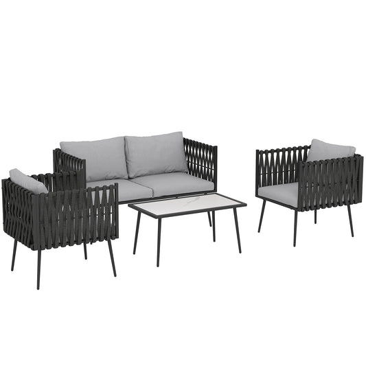 Outsunny 4-Piece Garden Furniture Set with Cushions in Light Grey