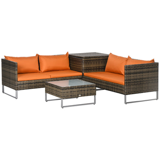 Outsunny 4 Piece Rattan Garden Furniture Set in Orange
