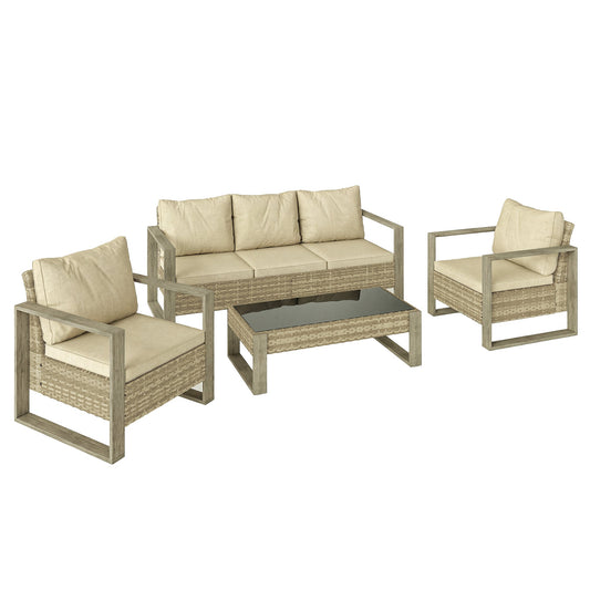 Outsunny 4 Piece Rattan Garden Furniture Set in Khaki