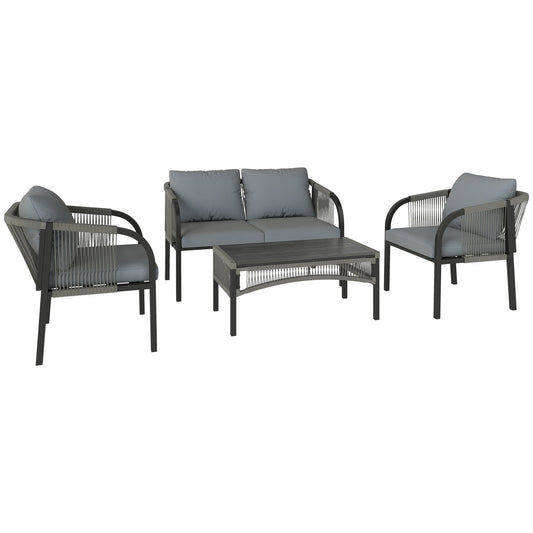 Outsunny 4 Piece Rattan Garden Furniture Set with Loveseat in Grey