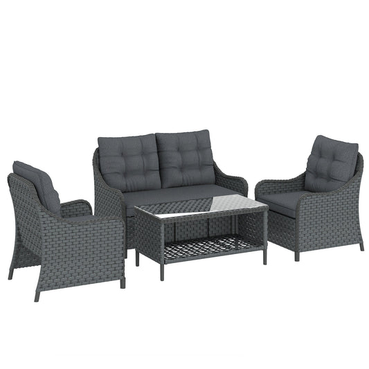 Outsunny 4-Piece Wicker Patio Furniture Set with 2 Armchairs in Dark Grey