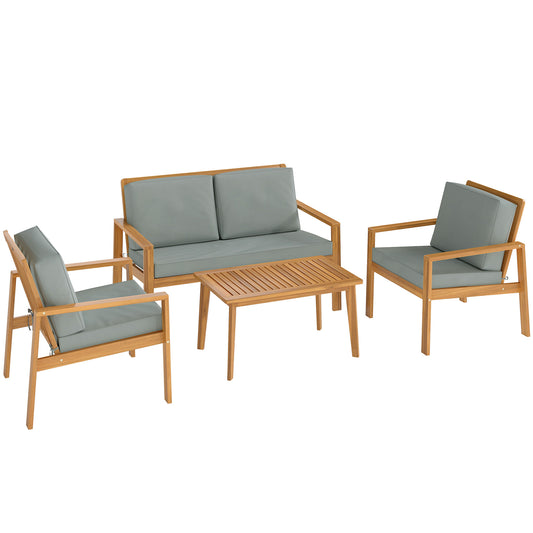 Outsunny 4-Piece Wooden Garden Furniture Set with Cushions in Teak