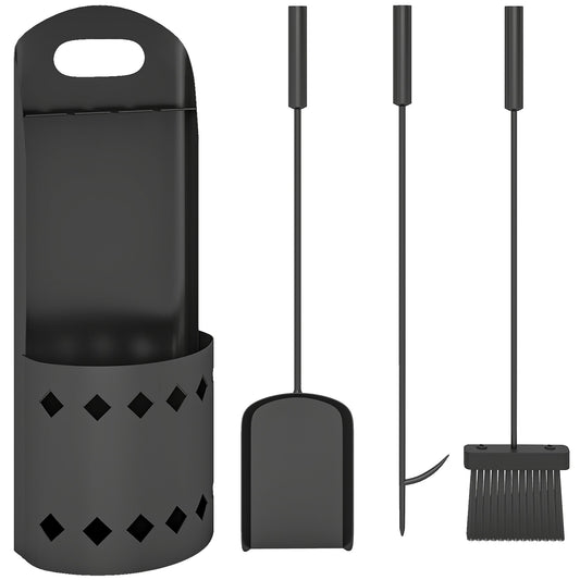 Outsunny 4 Pieces Fireplace Companion Set, Metal Fireplace Accessories Fireside Companion Set with Broom, Shovel, Poker, Bucket, Black