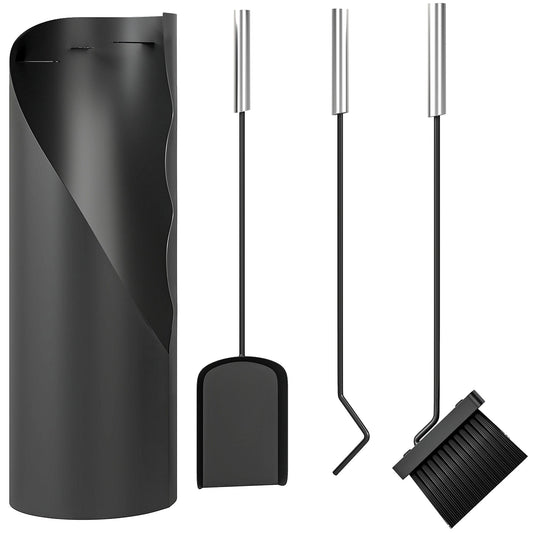 Outsunny 4 Pieces Fireplace Tools Set, Metal Fireplace Accessories Fireside Companion Set with Broom, Shovel, Poker and Bucket, Black