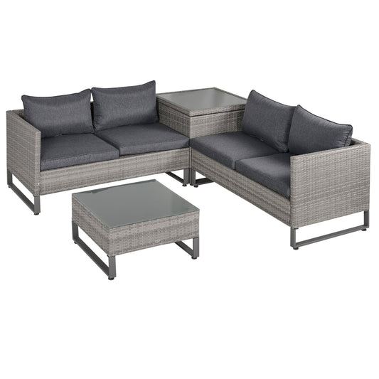 Outsunny 4 Pieces Rattan Garden Furniture Set in Grey