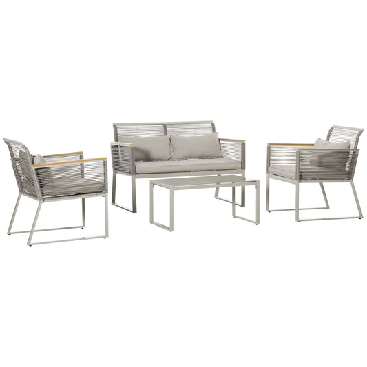 Outsunny 4 Pieces Rattan Garden Furniture Set in Grey