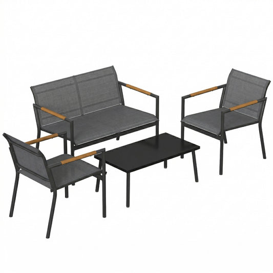 Outsunny 4 Seater Garden Furniture Set with Loveseat in Grey
