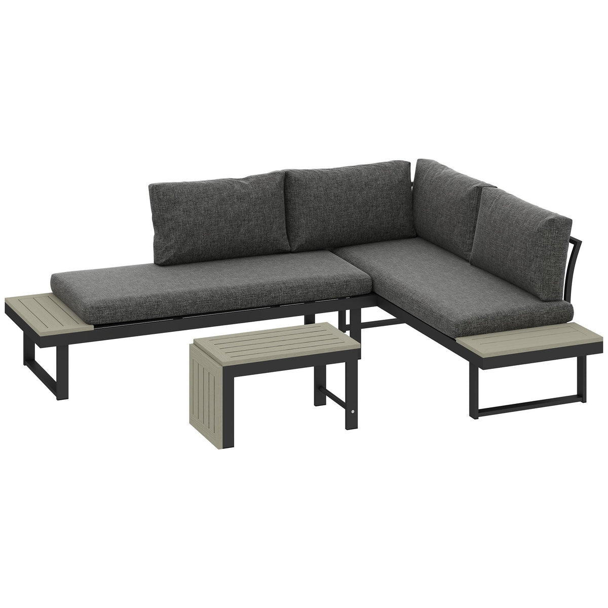 Outsunny 4 Seater L Shaped Aluminium Sectional Garden Furniture Set in Charcoal Grey