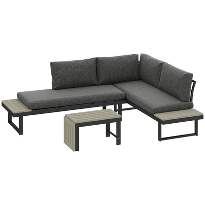 Outsunny 4 Seater L Shaped Aluminium Sectional Garden Furniture Set in Charcoal Grey
