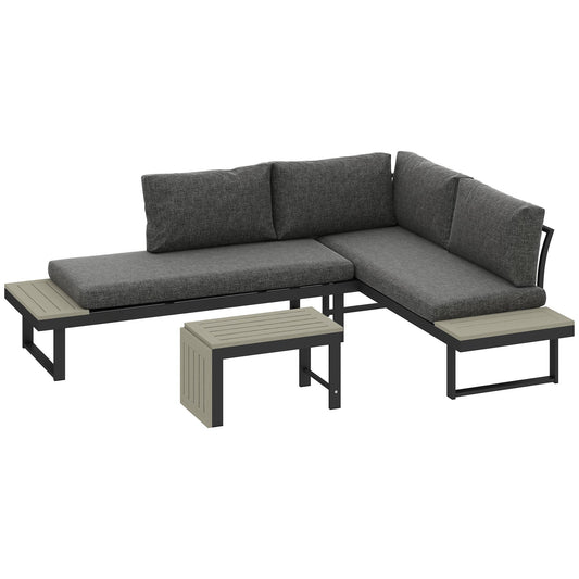Outsunny 4 Seater L Shaped Aluminium Sectional Garden Furniture Set in Charcoal Grey