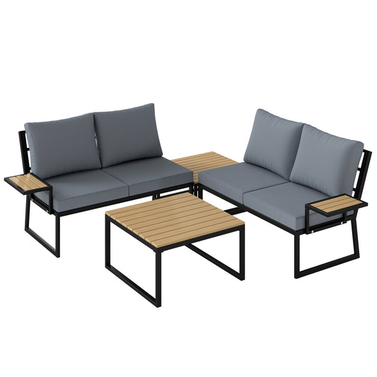 Outsunny 4 Seater Metal Garden Furniture Set in Teak